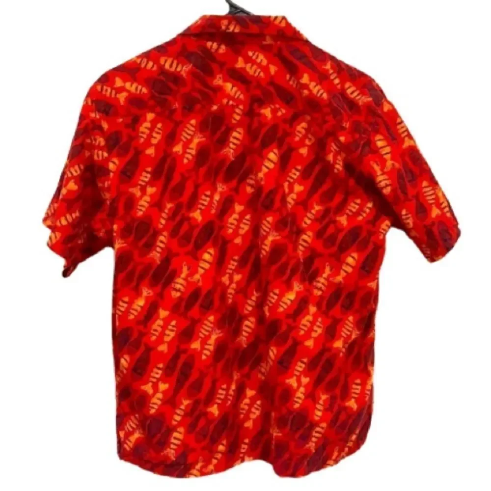 GAP Kids Red Fish Print Hawaiian Button-Up Shirt 100% Cotton Boys XL 12